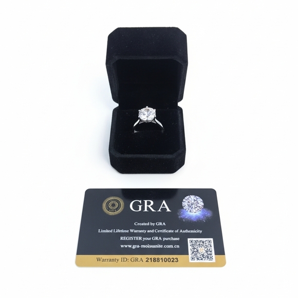 Jewelry - GRA Certified 5ct Round Cut Moissanite Ring - Solid S925 Sterling Silver - Size